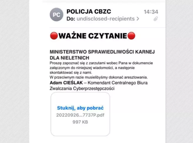 Oszuści podszywają się pod Komendanta Centralnego Biura Zwalczania Cyberprzestępczości